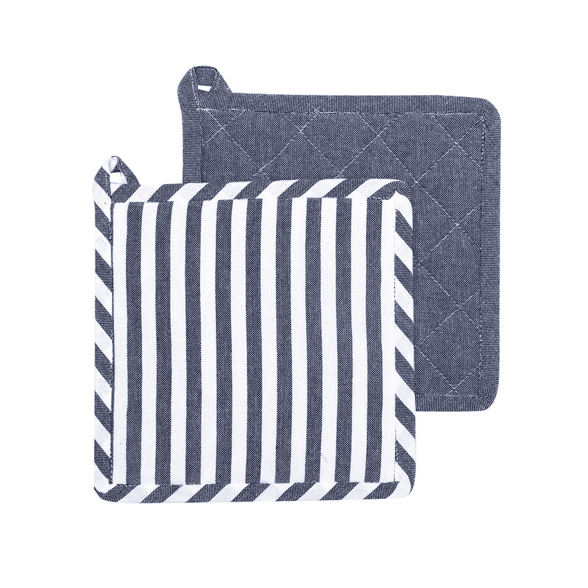 ÅTERVUNNEN GRYTLAPP 2-PACK MELKER, MARINBLÅ/VIT - Nordiska Hemtextil