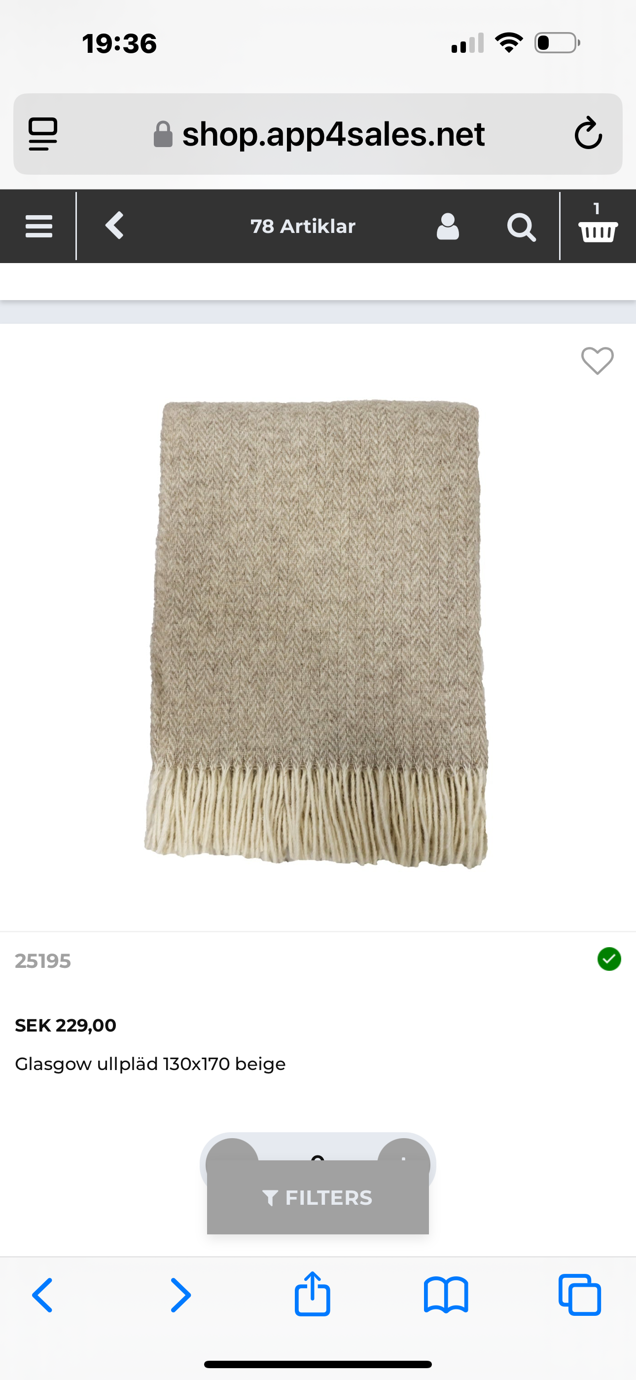 Glasgow ullpläd 130x170 beige