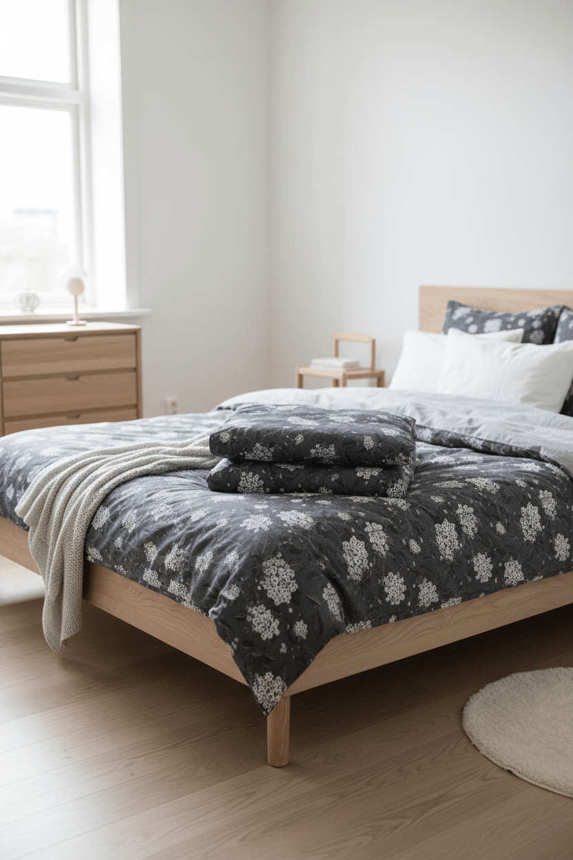 Casimir 2-d bäddset grå/vit – Bomull med hortensior | Nordiska Hemtextil - Nordiska Hemtextil