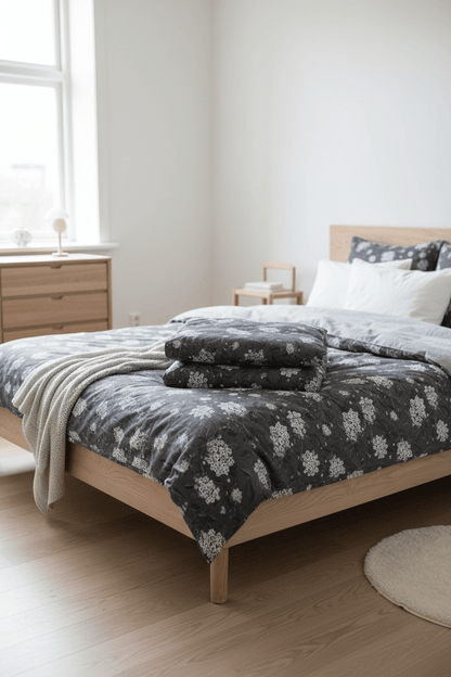 Casimir 2-d bäddset grå/vit – Bomull med hortensior | Nordiska Hemtextil - Nordiska Hemtextil