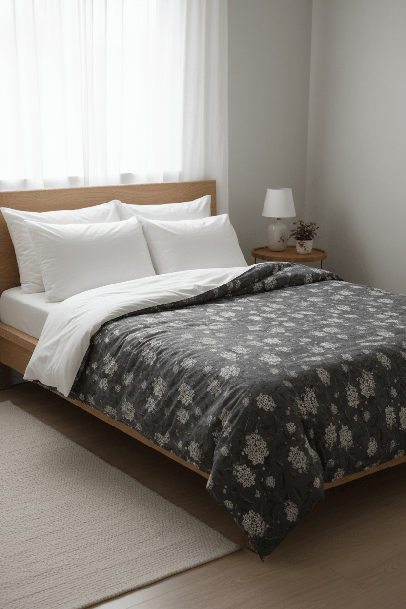 Casimir 2-d bäddset grå/vit – Bomull med hortensior | Nordiska Hemtextil - Nordiska Hemtextil