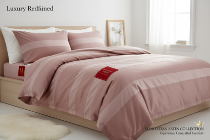 Manhattan satin påslakan marknadsföringsbanner med röda lappar